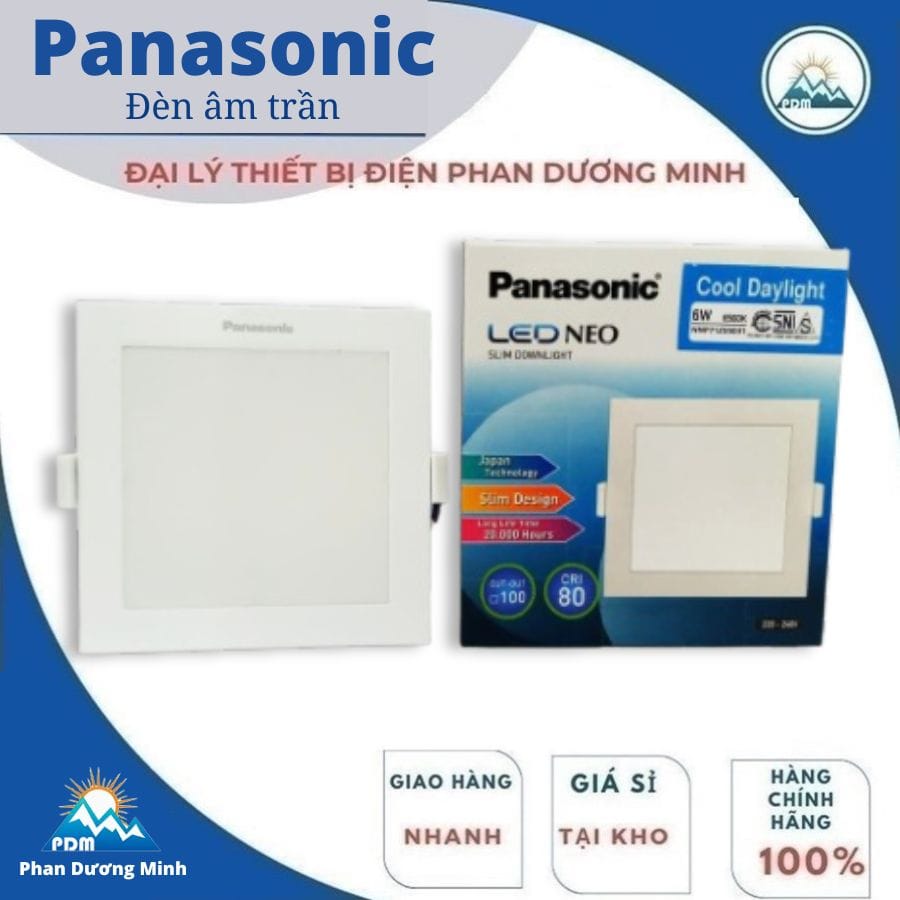 Đèn âm trần vuông 6W Panasonic Đèn âm trần vuông 6W Panasonic