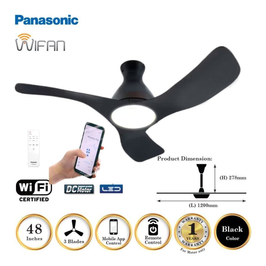 Quạt trần 3 cánh Panasonic F-48DGL điều khiển điện thoại Quạt trần 3 cánh Panasonic F-48DGL điều khiển điện thoại