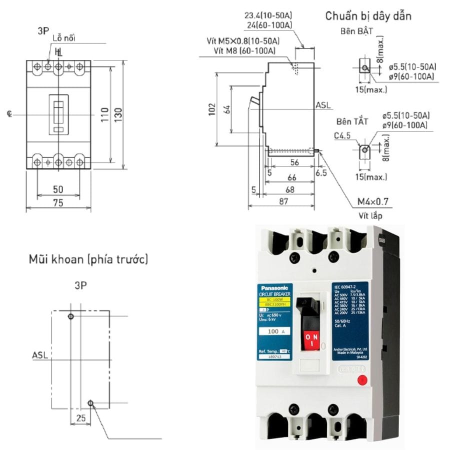 Aptomat khối 100A 3P Panasonic BBC3100YHV Aptomat khối 100A 3P Panasonic BBC3100YHV