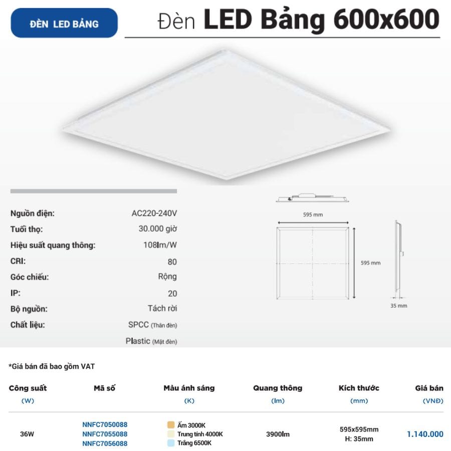 Giá đèn led panel 600x600 Panasonic Giá đèn led panel 600x600 Panasonic