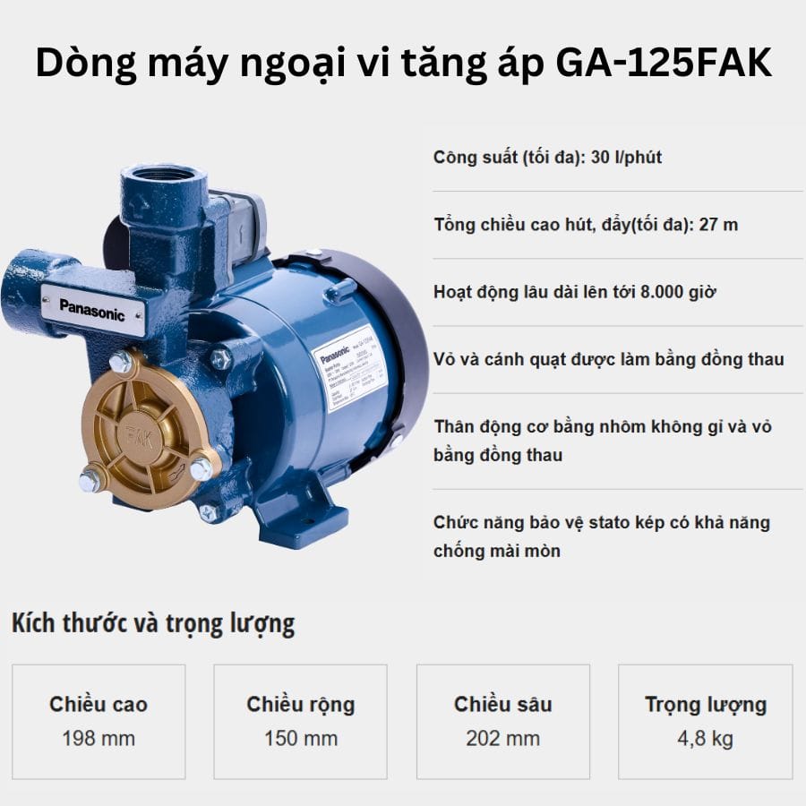 Máy bơm tăng áp điện tử Panasonic GA-125FAK 125W Máy bơm tăng áp điện tử Panasonic GA-125FAK 125W