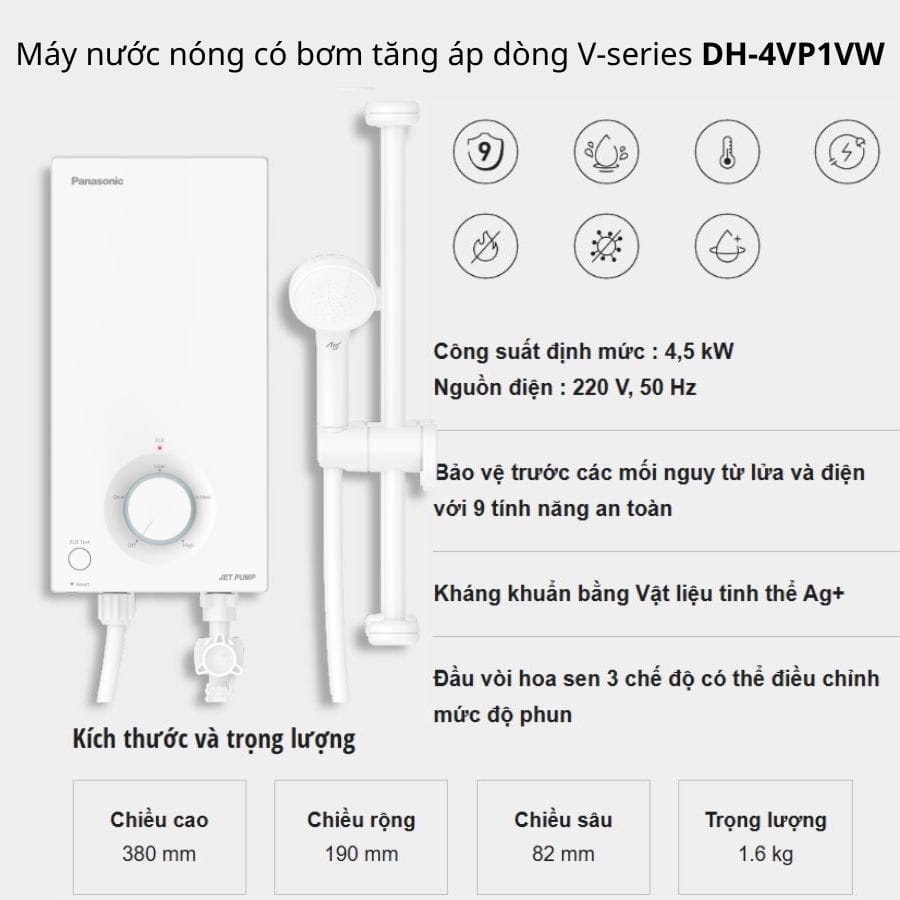 Máy tắm nước nóng trực tiếp Panasonic DH 4VP1VW 4500W Máy tắm nước nóng trực tiếp Panasonic DH 4VP1VW 4500W